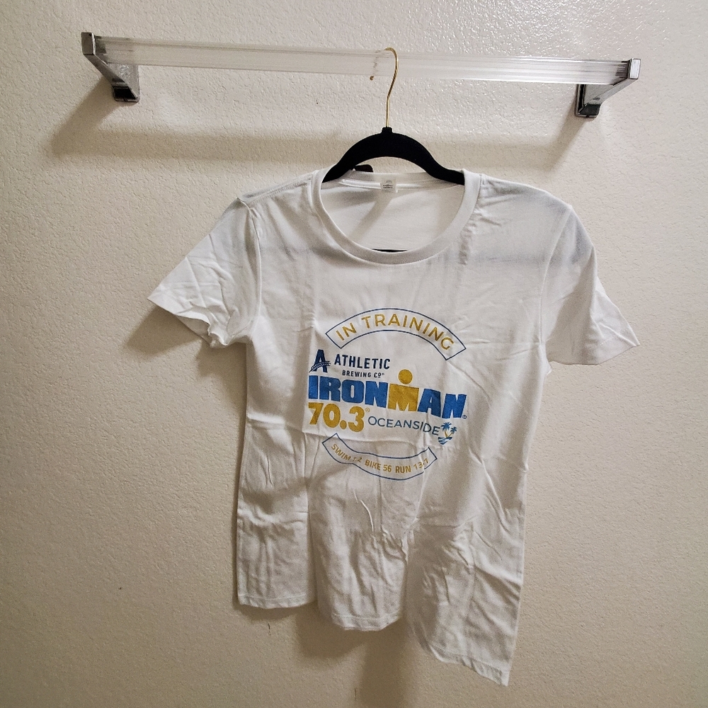 Ironman Oceanside 70.3 In Training white t-shirt, size Medium.